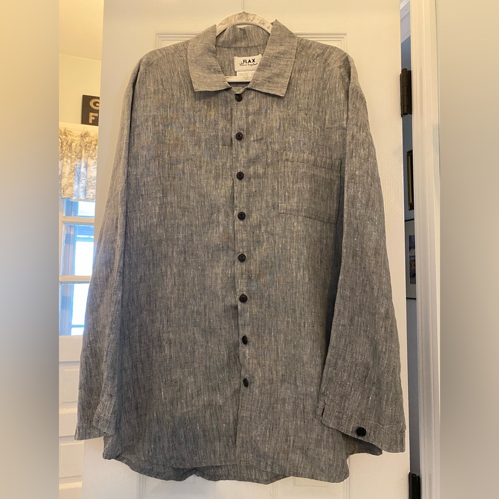 Flax by Jeanne Engelhart Medium Vintage Charcoal Linen Shirt Lagenlook Artsy